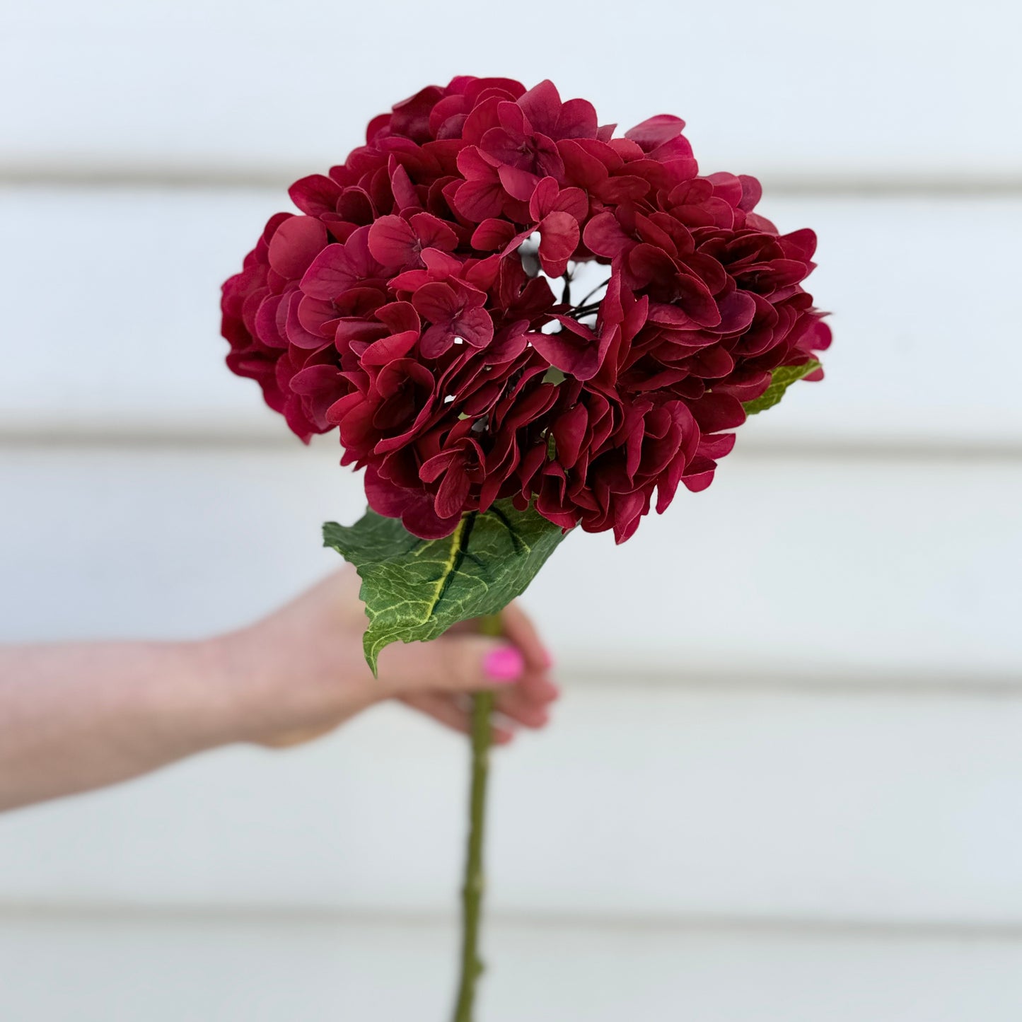 Faux Hydrangea Stem - Deep Red