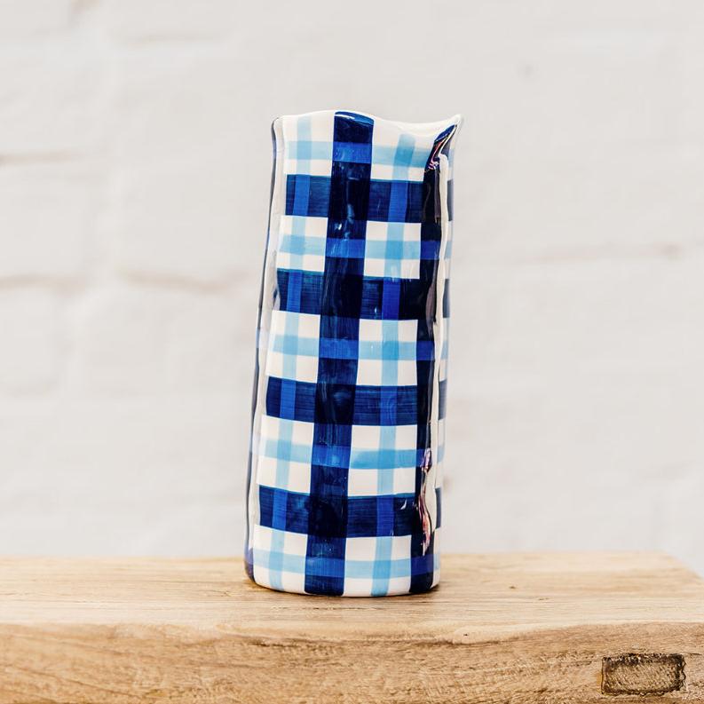 Medium Vase - Navy &amp; Cornflower Blue Gingham