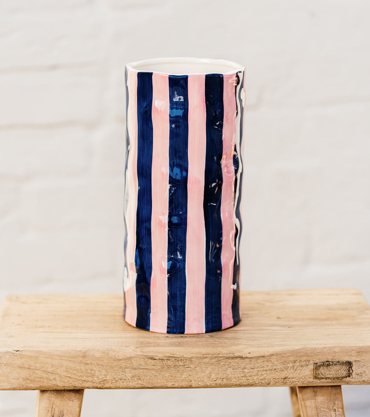 Large Vase - Navy & Pink Stripe