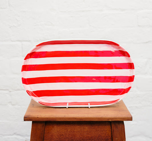 Oval Platter - Pink & Red Stripes