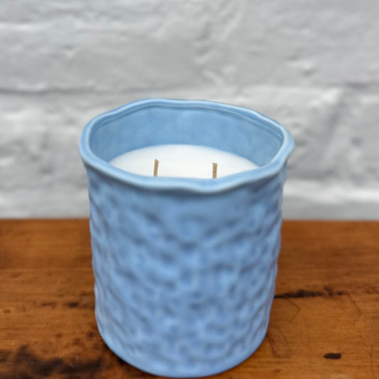 Large Iris & English Rose Candle - Blue Textured Jar