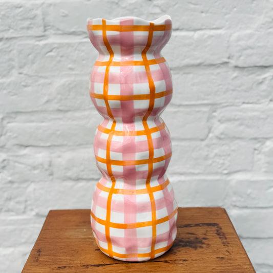 3 tier Vase - Pink & Orange Gingham