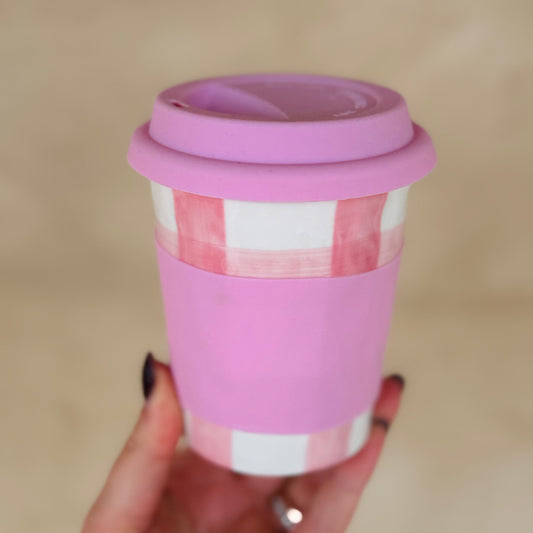 Travel Mug - Pink Gingham