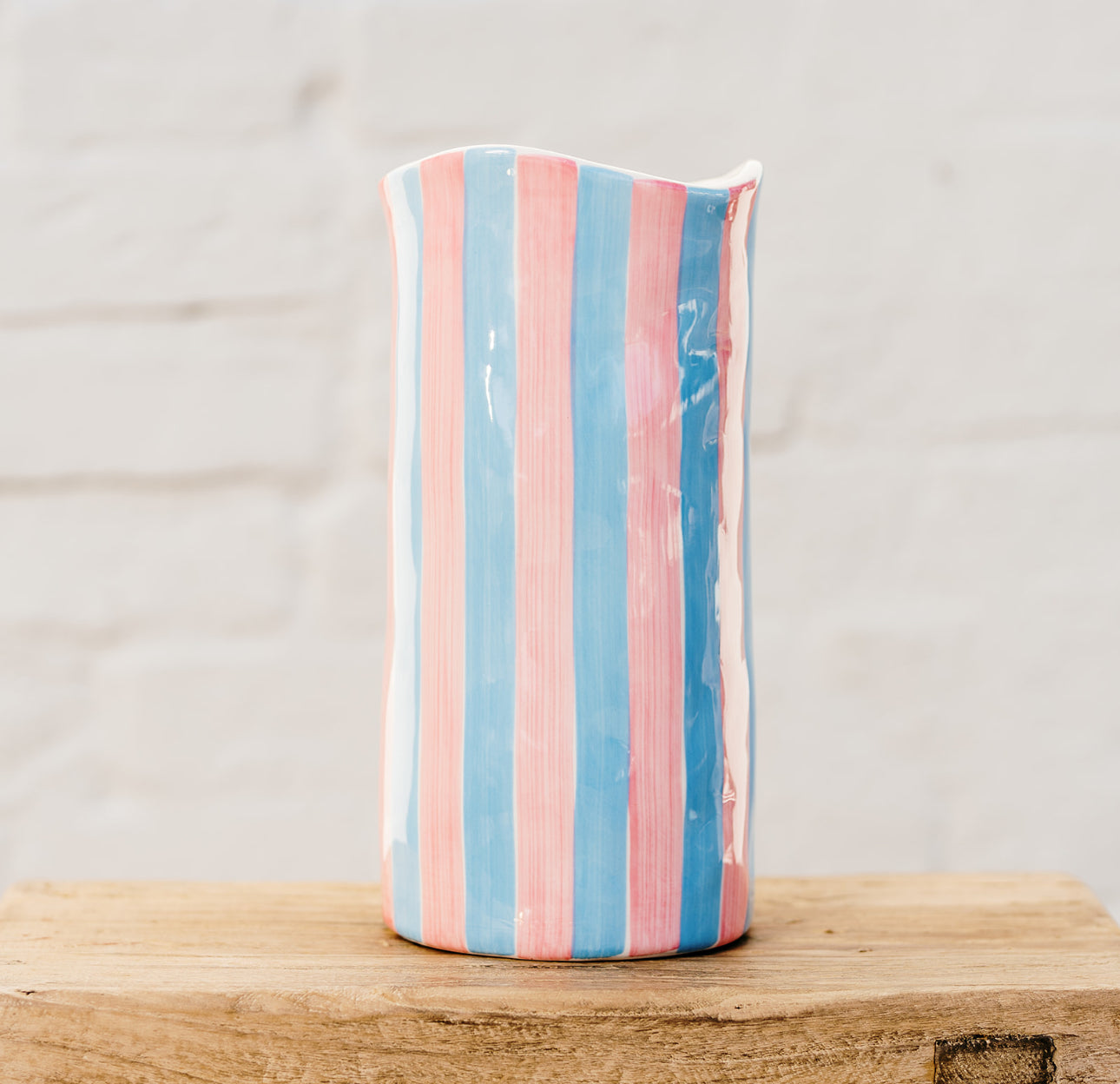 Pink and cornflower blue stripe vase