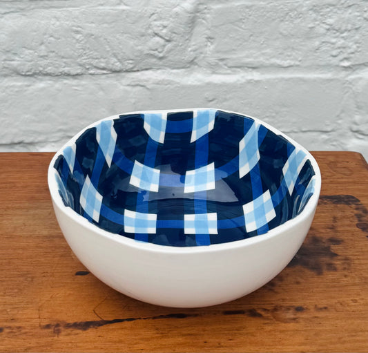 Medium Bowl - Navy and Cornflower Gingham