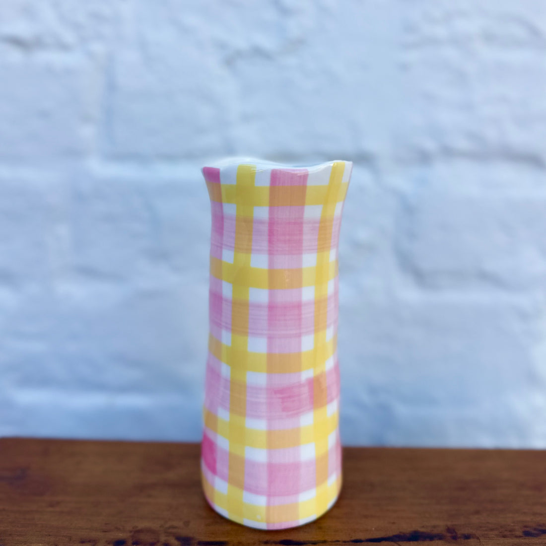 Small Vase - Pink &amp; Yellow Gingham