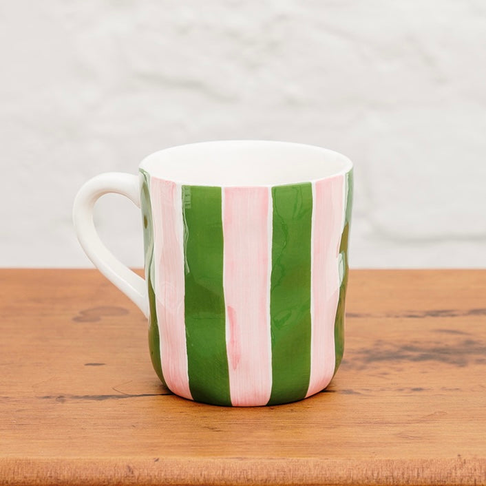 AUGUST PREORDER Mug - Pink &amp; Dark Green Stripe