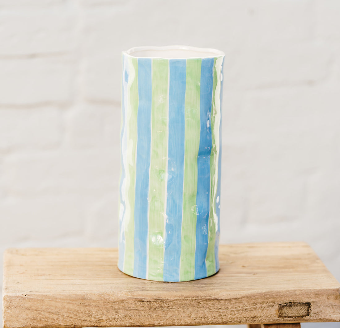 Large Vase - Cornflower Blue &amp; Green Stripe