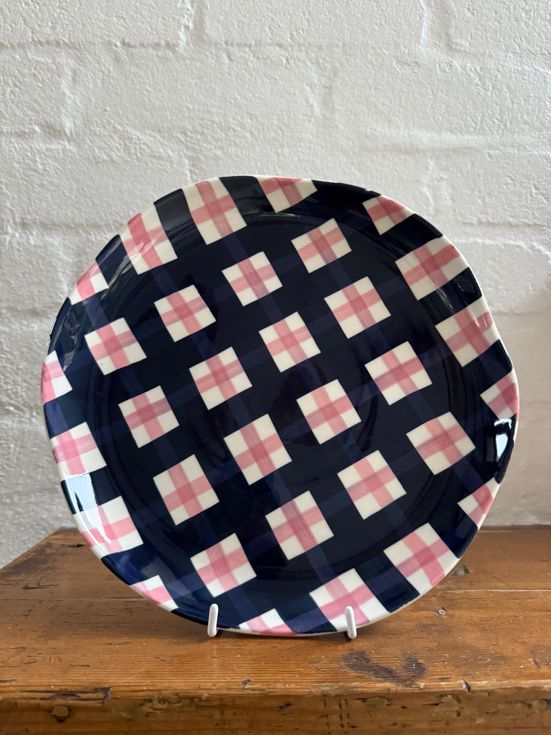 Navy &amp; Pink Gingham Dinner Plate - Pack of 4