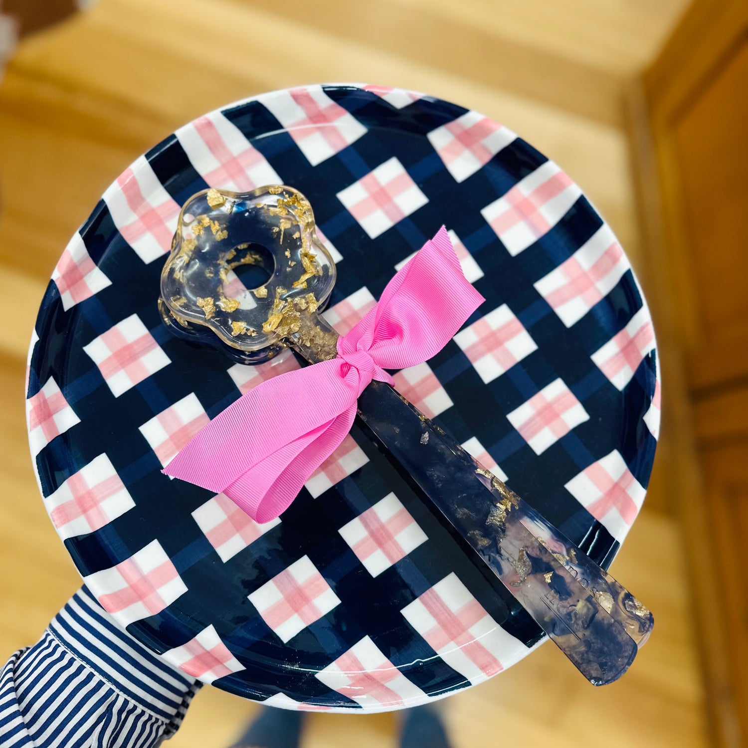 Navy &amp; Pink Gingham Platter