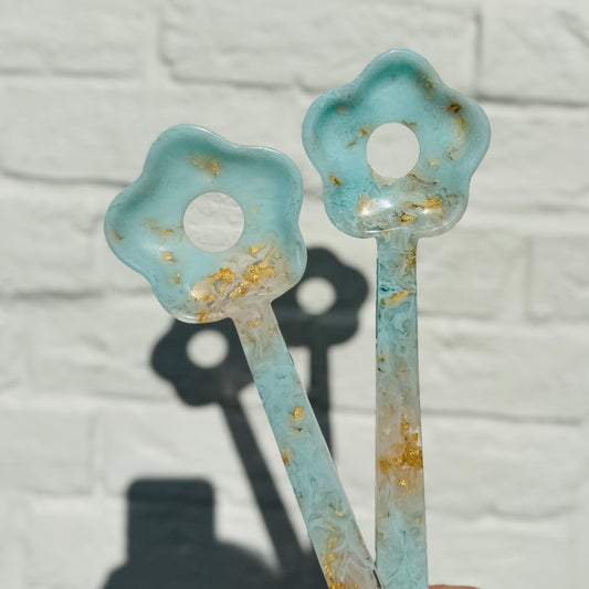 Resin Flower Salad Servers - Turquoise