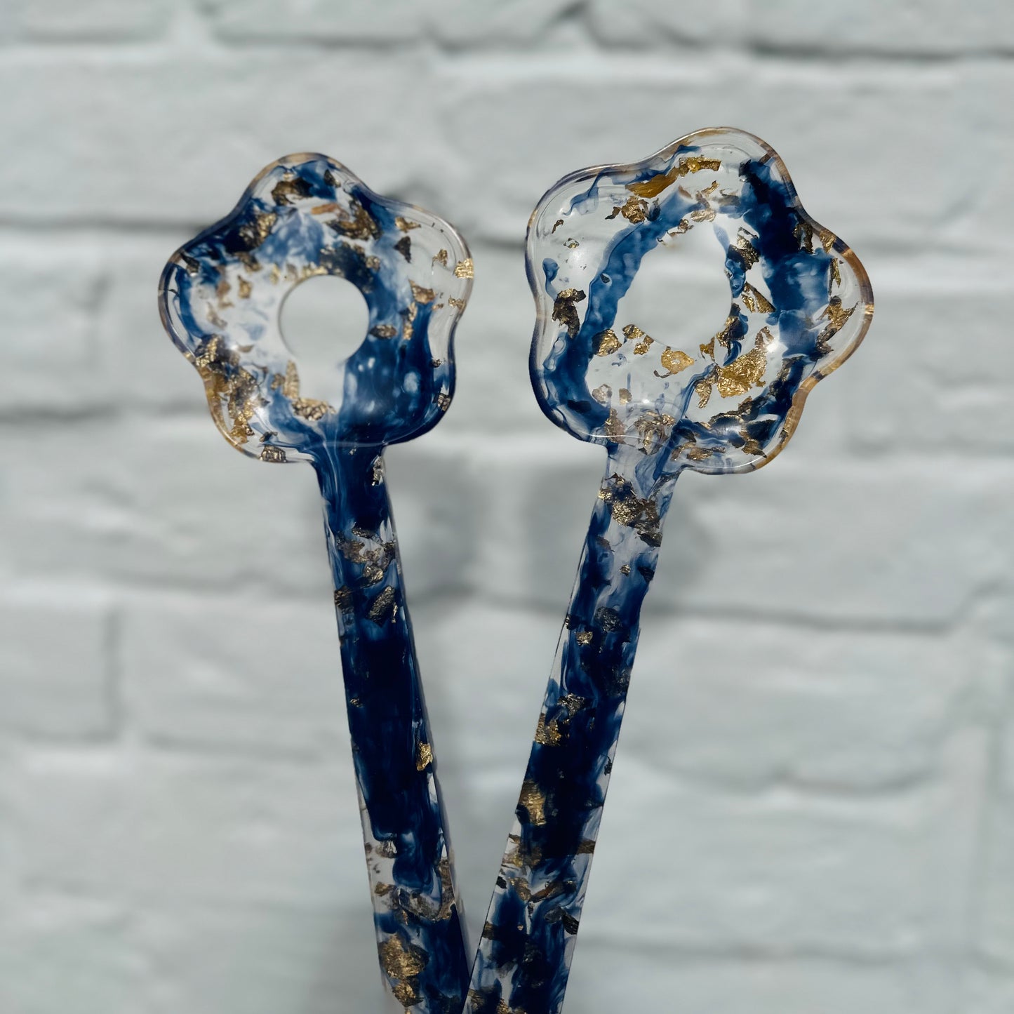 Resin Flower Salad Servers - Navy