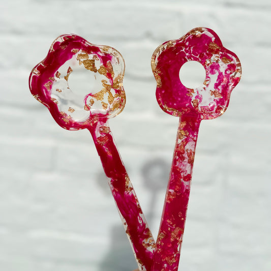 Resin Flower Salad Servers - Hot Pink