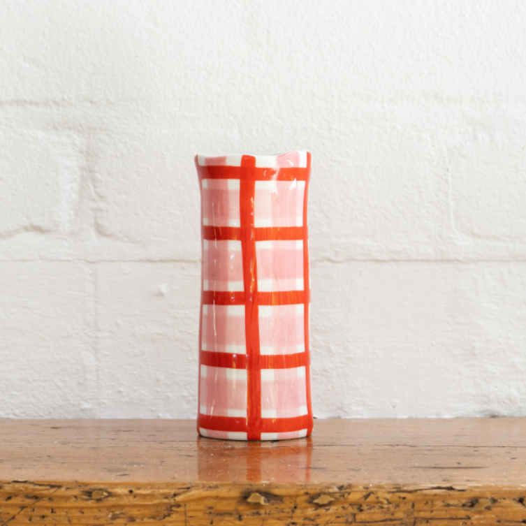 AUGUST PREORDER Small Pink and Red Gingham Vase