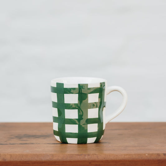 Emerald green gingham mug