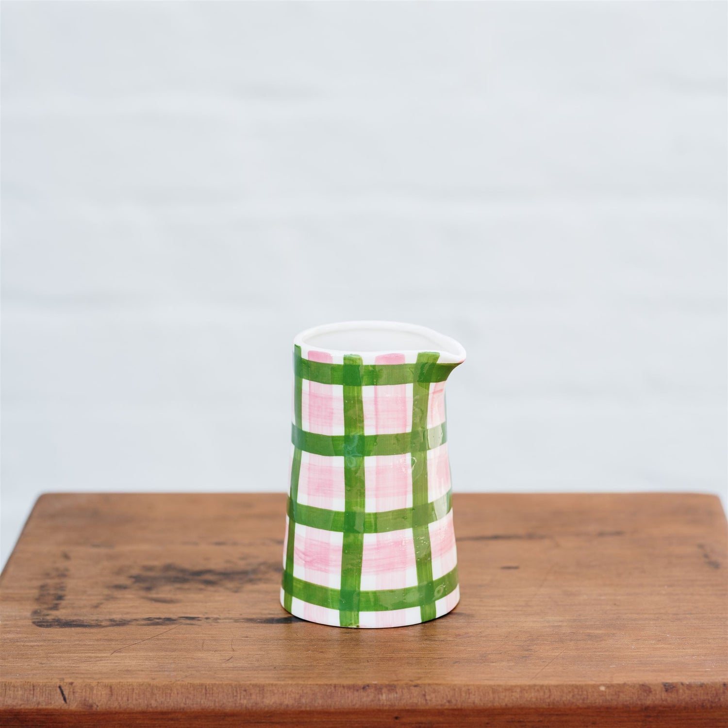 Milk Jug - Pink &amp; Green Gingham