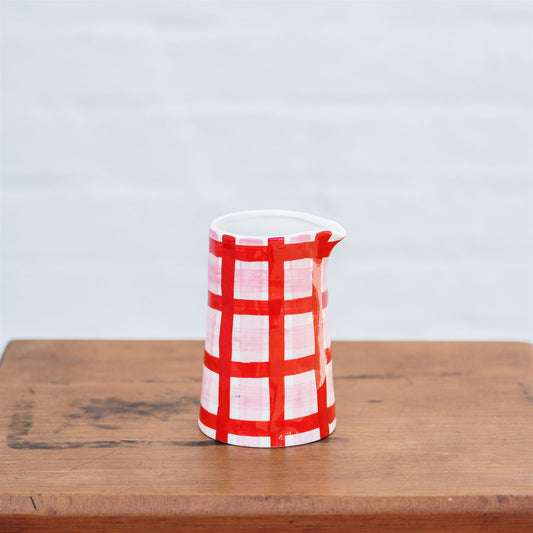 Milk Jug - Pink & Red Gingham