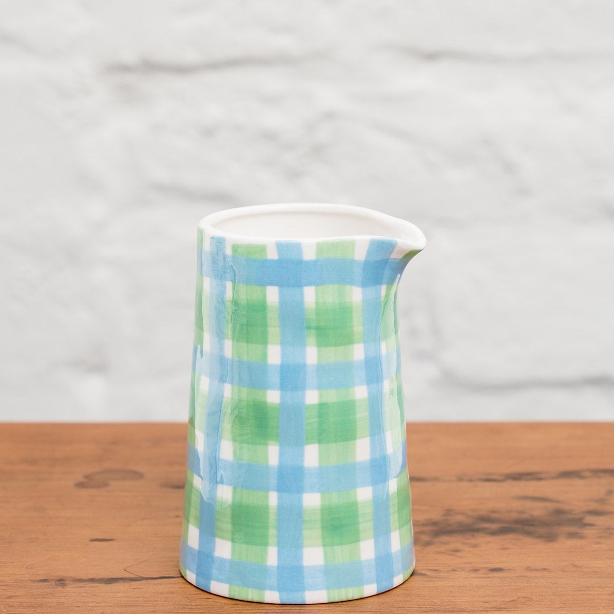 Milk Jug - Blue & Green Gingham