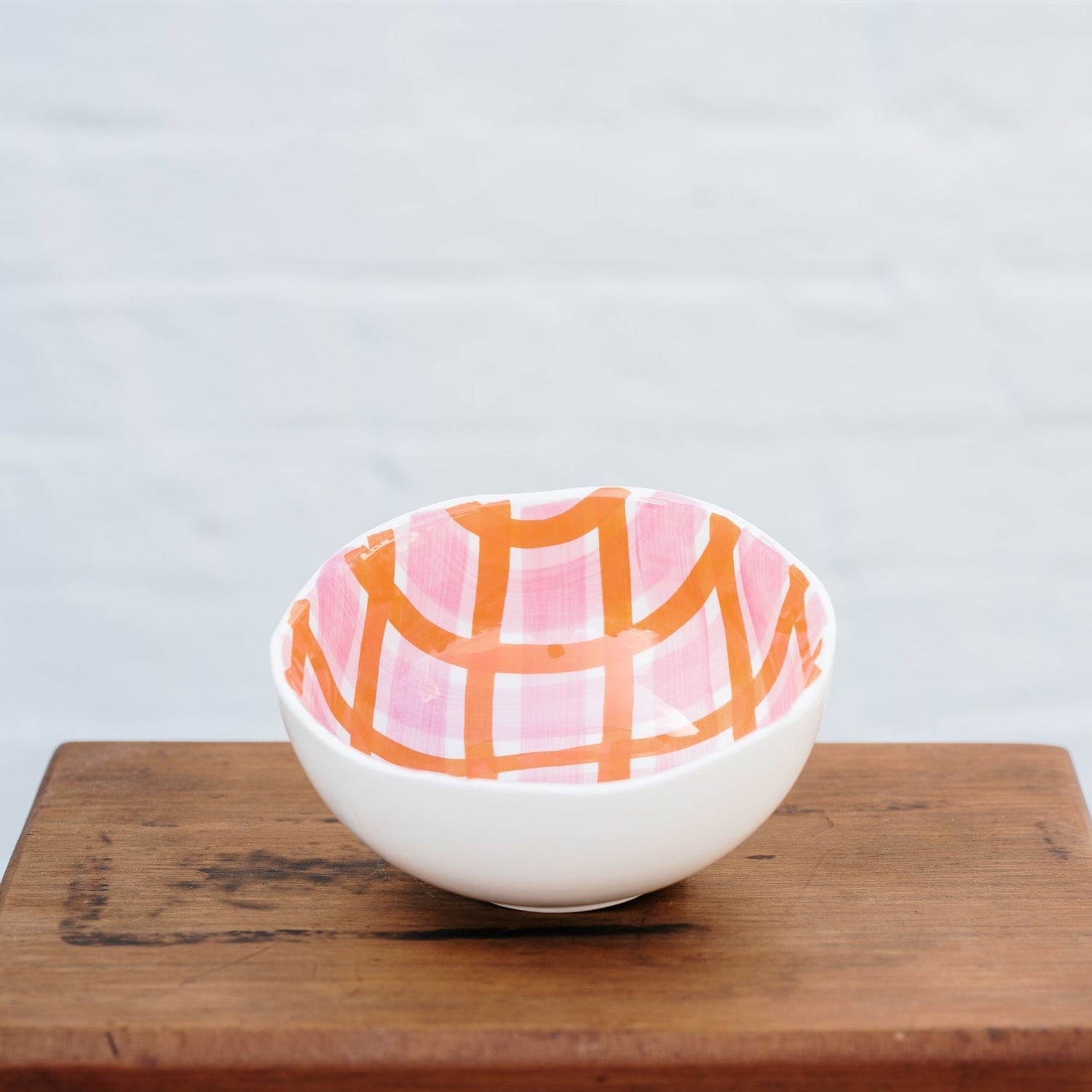 Medium Bowl - Orange and Pink Gingham