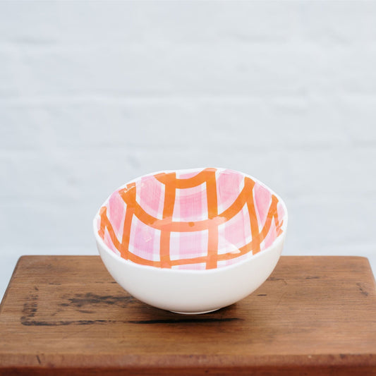 Medium Bowl - Orange and Pink Gingham