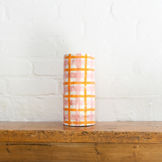 Large Vase - Rose Pink & Orange Gingham