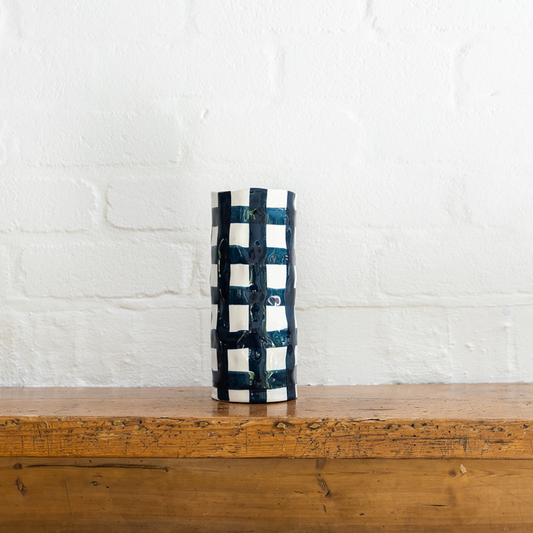 Medium Vase - Navy Gingham