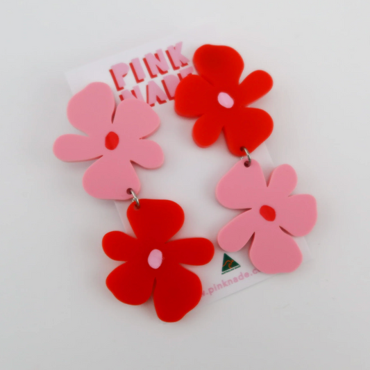 Chantelle Pink & Red Flower Earrings