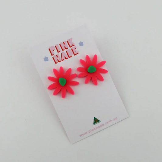 Remi Flower Stud Earrings - Hot Pink