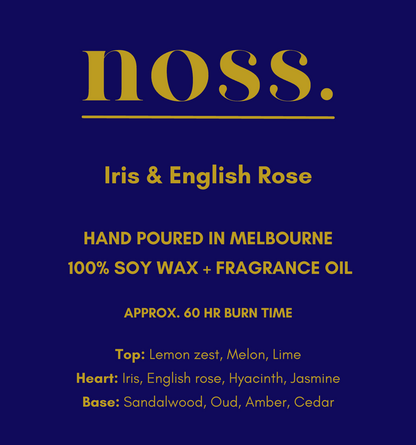 Large Iris &amp; English Rose Candle - Blue Textured Jar
