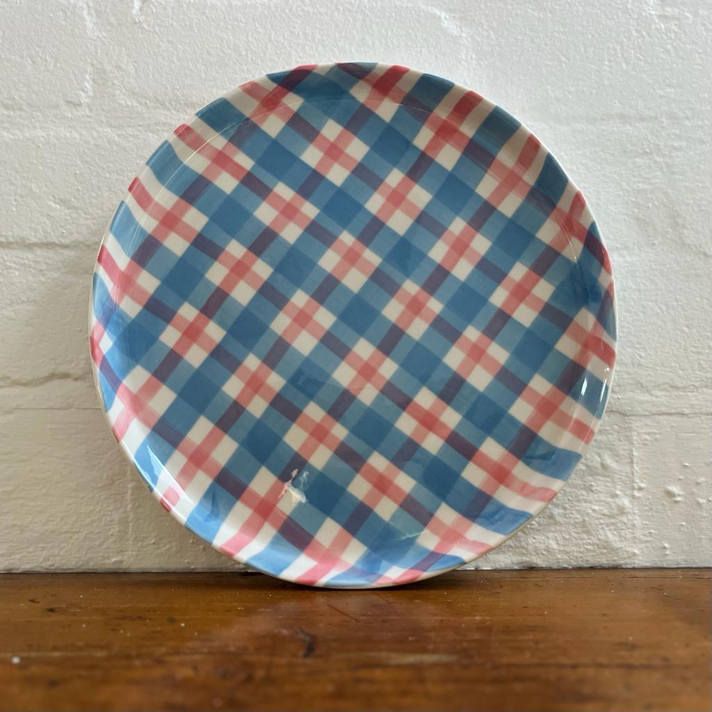 Cornflower Blue &amp; Pink Gingham Platter