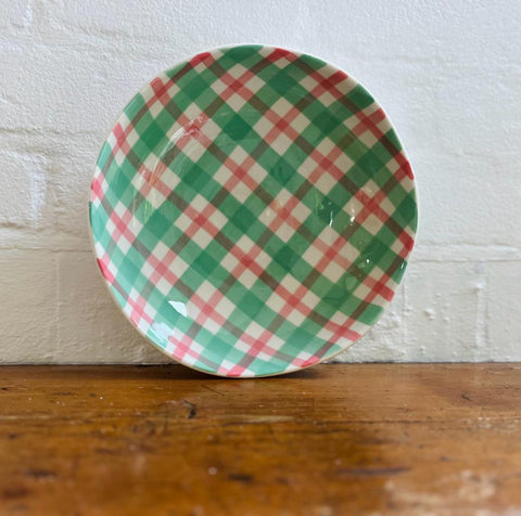 Green and Pink Gingham Salad Bowl