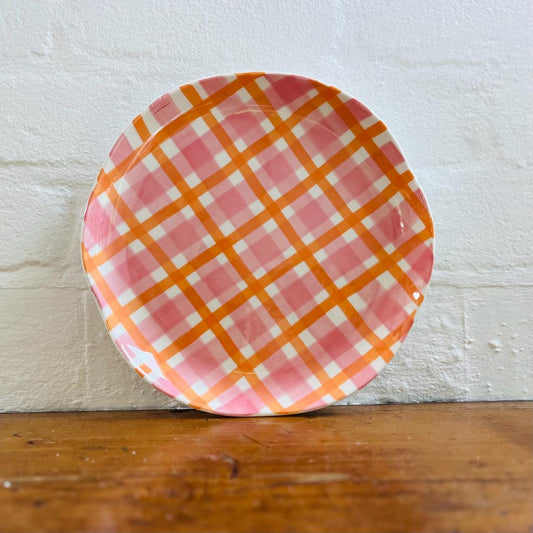 Rose Pink & Orange Gingham Plate - 4 pack