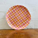 Pink & Orange Gingham Plate - Pack of 4