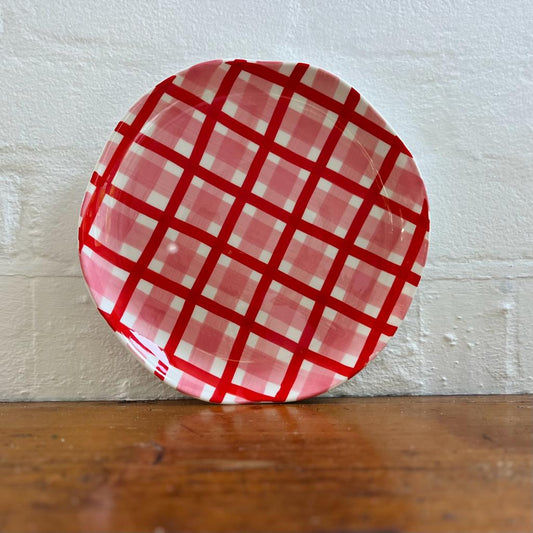 Rose Pink & Red Gingham Plate - 4 pack