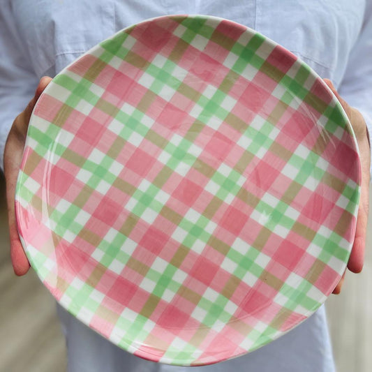 Rose Pink & Green Gingham Plate - 4 pack