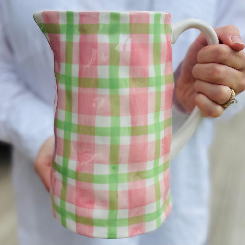 AUGUST PREORDER Medium Jug - Rose Pink &amp; Mint Green Gingham