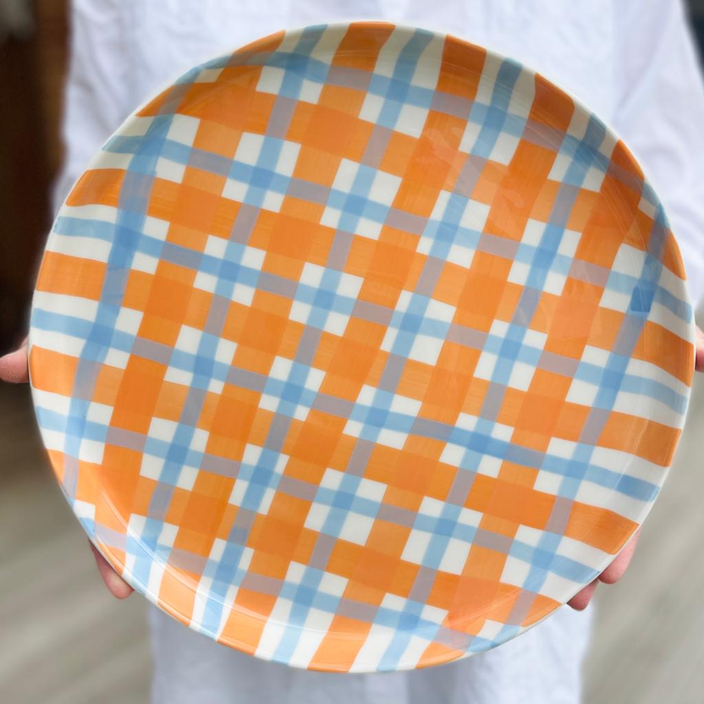 Orange &amp; Cornflower Blue Gingham Platter