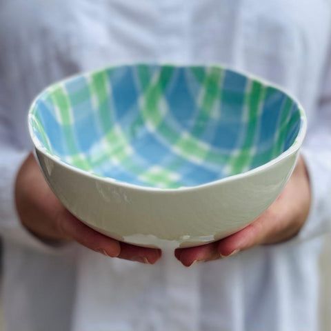 Small Blue & Green Gingham Bowl