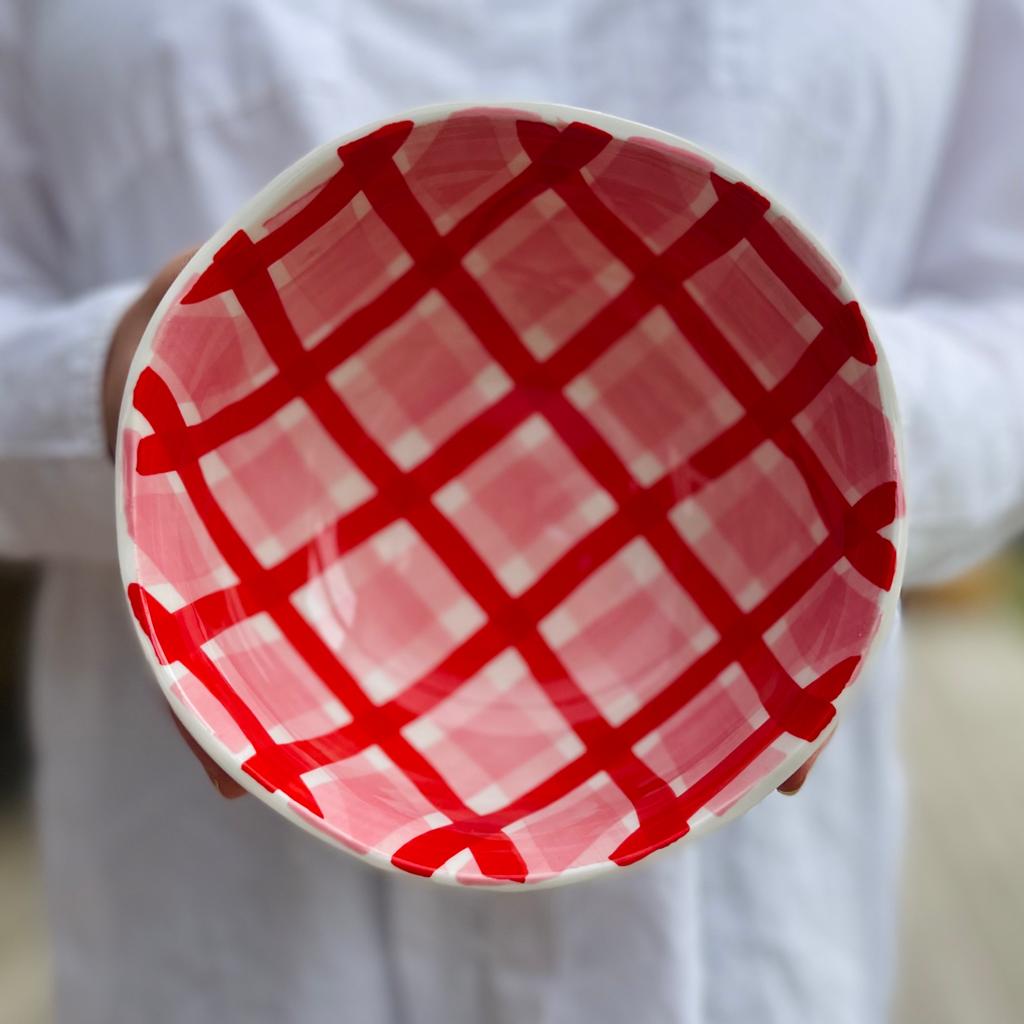Medium Bowl - Red and Pink Gingham