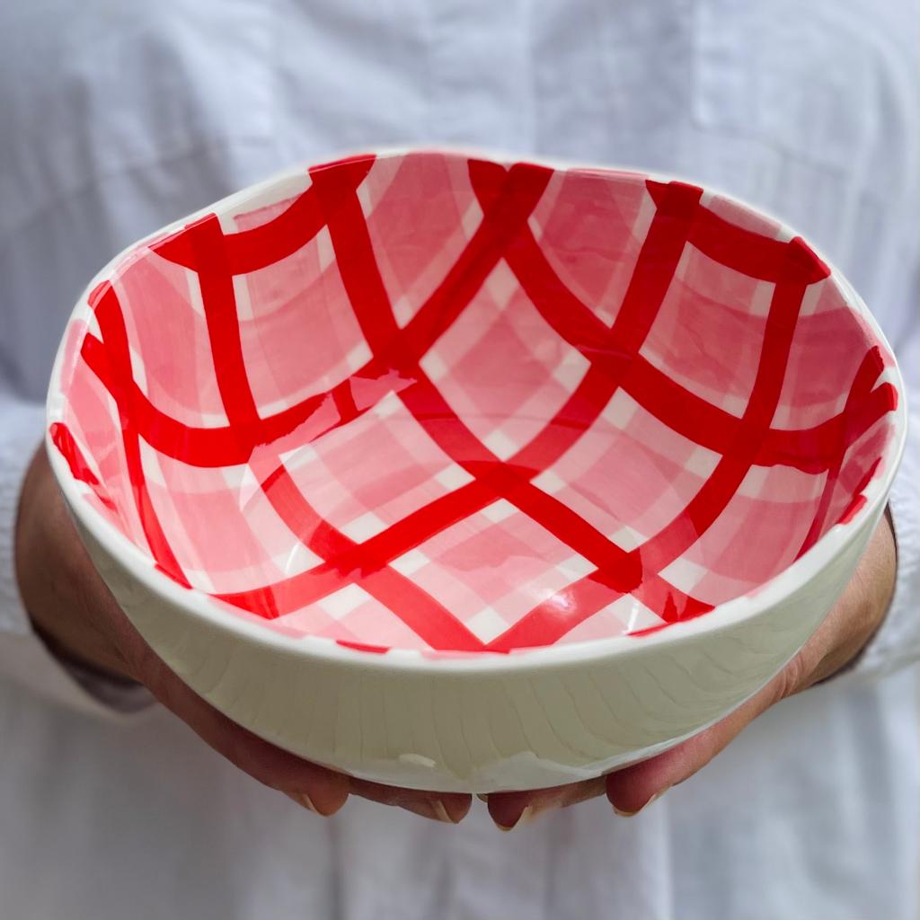 Medium Pink & Red Gingham Bowl