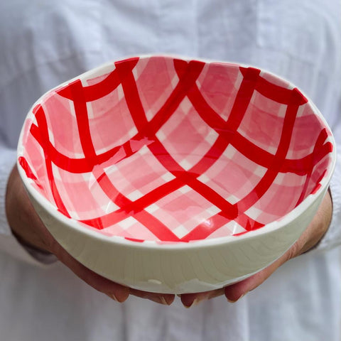 Small Pink & Red Gingham Bowl