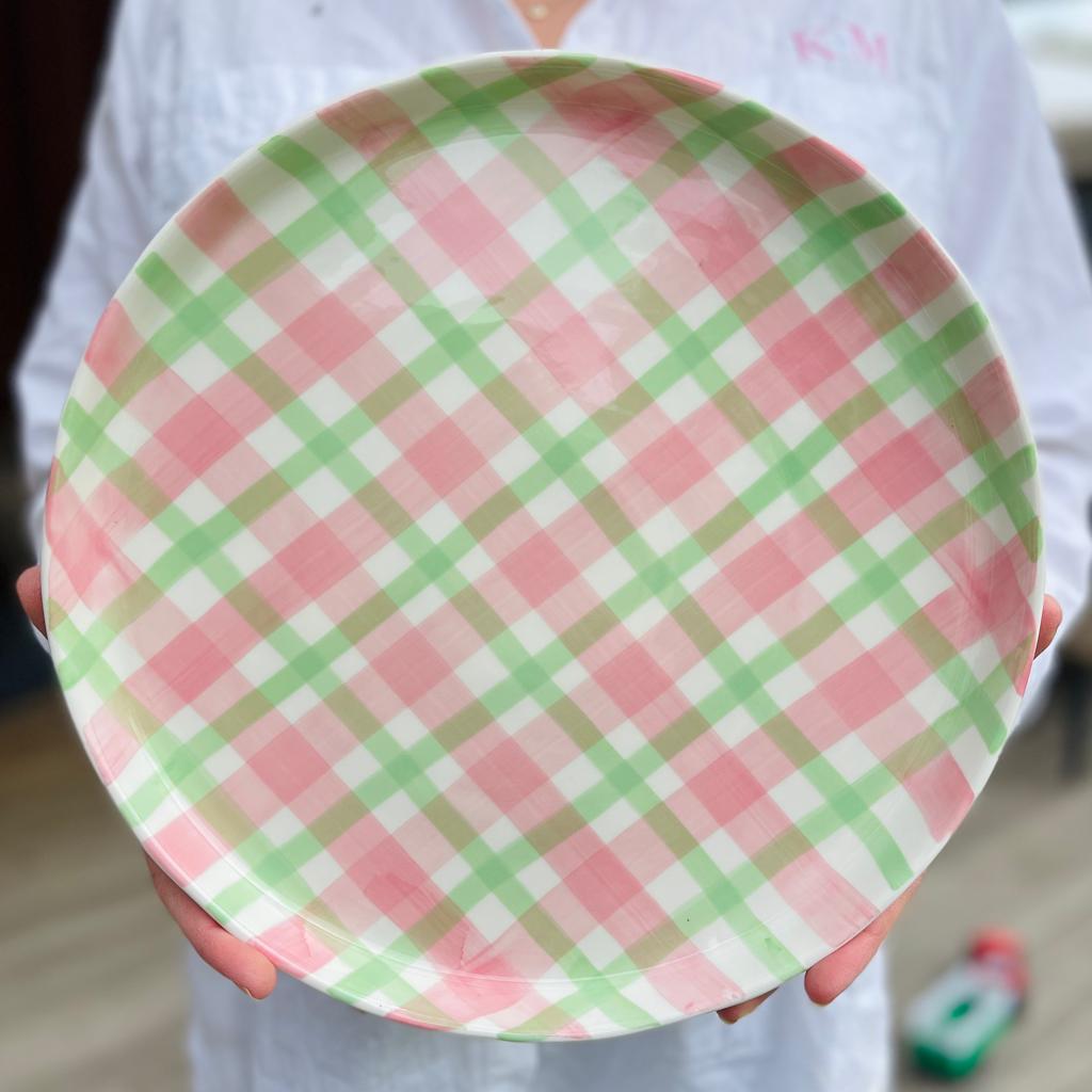 Rose Pink & Mint Green Gingham Platter