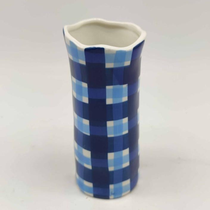 Small Navy &amp; Cornflower Blue Gingham Vase