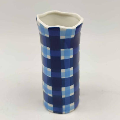 Small Navy &amp; Cornflower Blue Gingham Vase