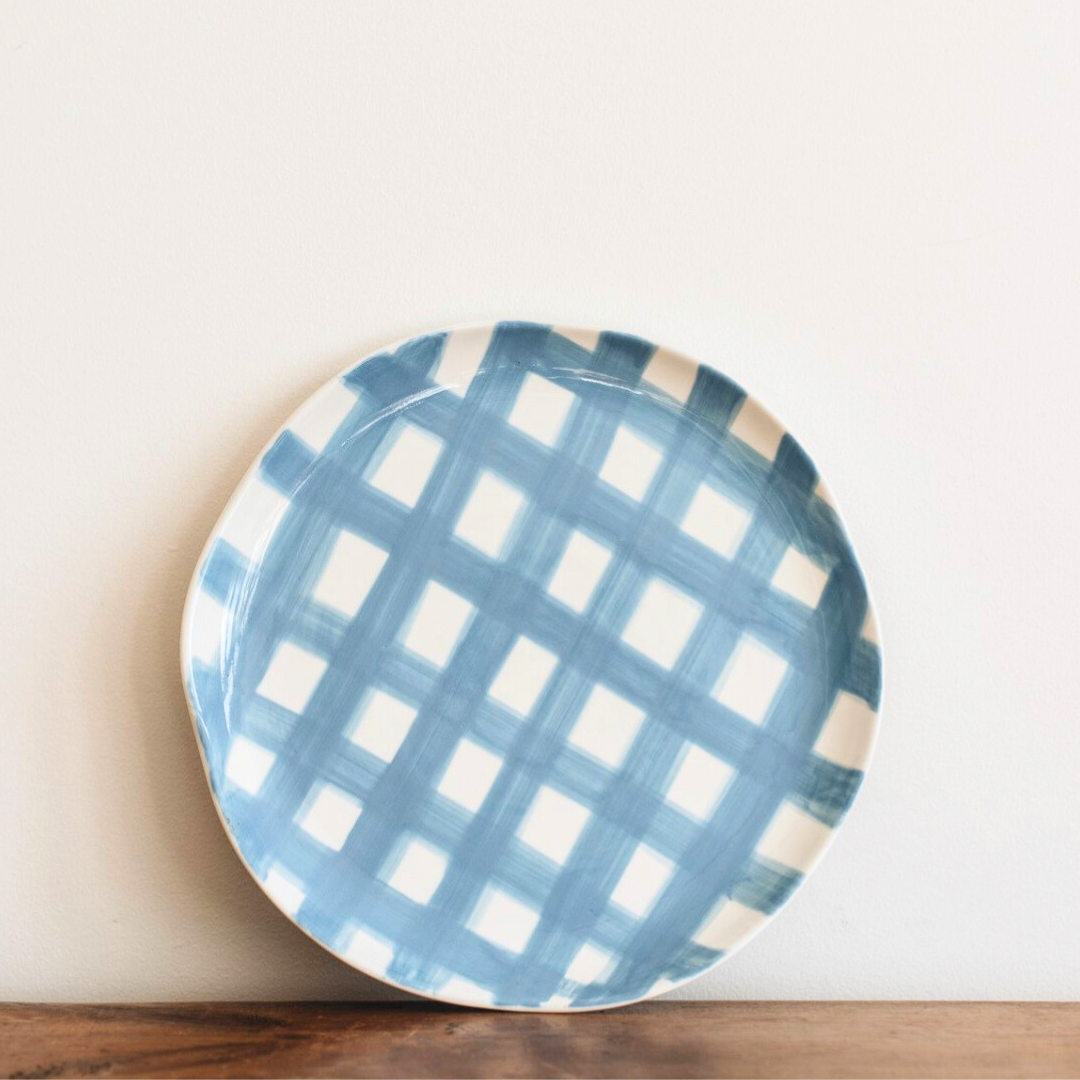 Cornflower Blue Gingham Dinner Plate- single